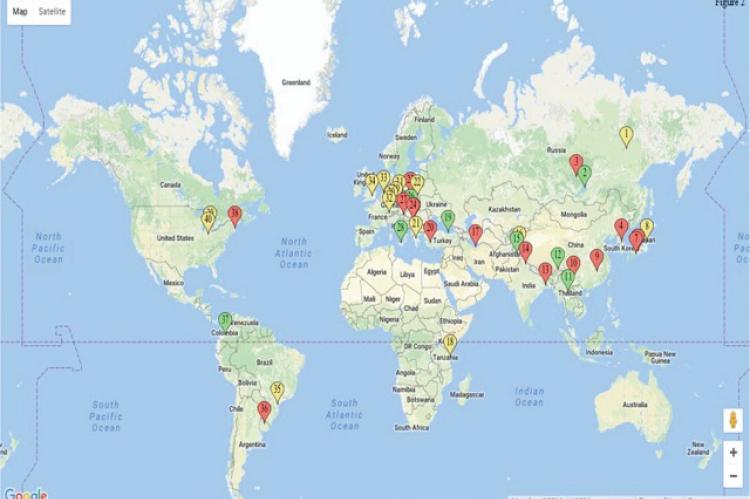 An overview of places in world where wild specimens of Laetiporus sulphureus have been used for research