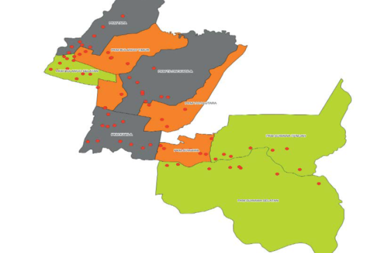 Distribution Map of the Working Area of the Assistance Midwives