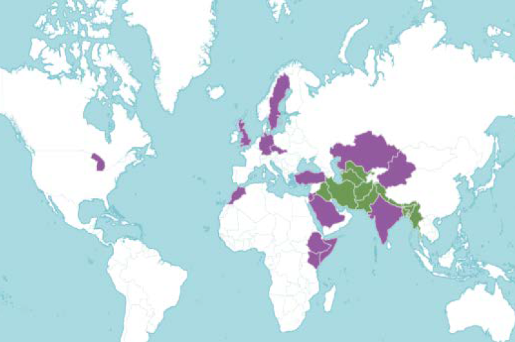 Geographical distribution of Trachyspermum ammi around the world