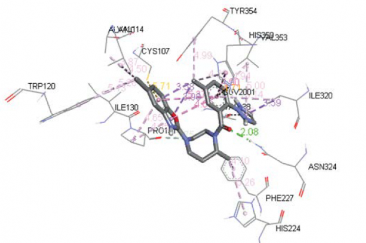 Interaction of suvorexant with amino acid residues.