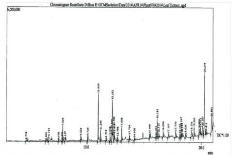 GCMS chromatograph of ethyl acetate extract of Rostellularia diffusa