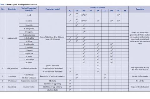 Bioassays on Moringa flower extracts