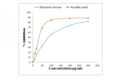 DPPH scavenging activity of aqueous-methanolic leaf extract of M. sericea