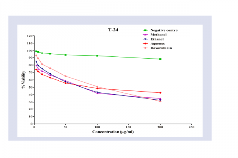 Cytotoxicity cell viability of S. glauca Negative control, Ethyl acetate, Methanol, Ethanol, Aqueous,