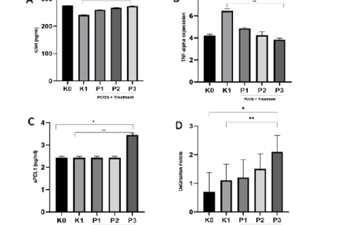 GSH, TNF-α, sPDL1, and De Graff follicle expression in PCOS rat model and normal mice